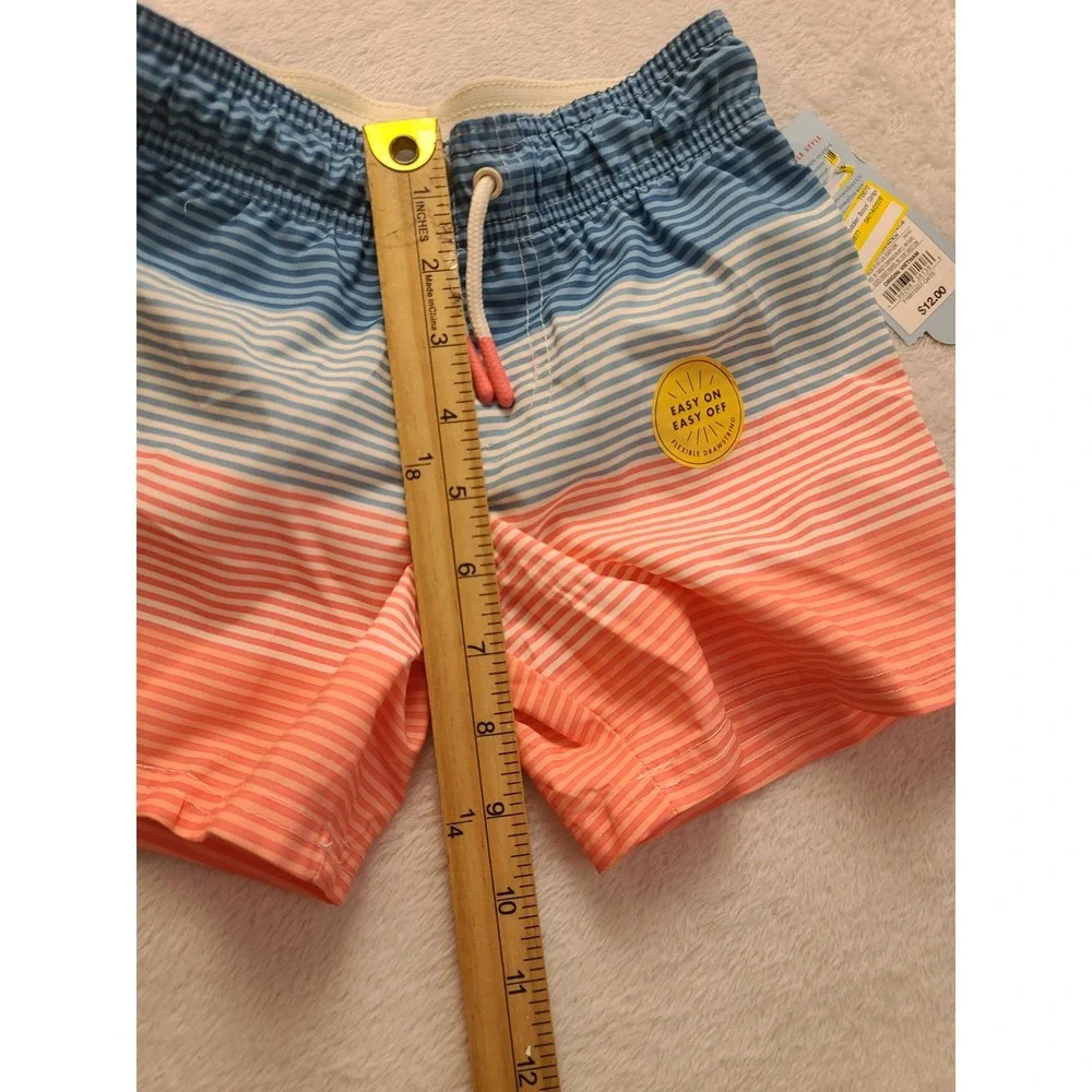 Cat & Jack Toddler Boys Blue Peach Ombre Striped Swim Trunks UPF 50+ 4T